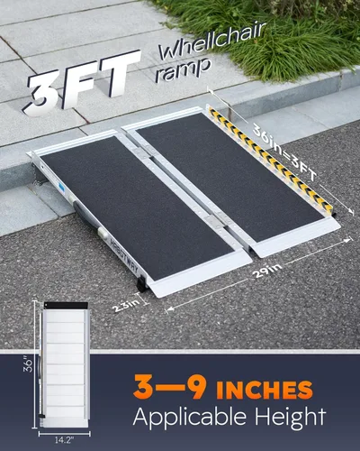 Vista 7 de HABUTWAY Rampas para sillas de ruedas de 3 pies para escalones del hogar, rampa portátil para sillas de ruedas con capacidad de hasta 800 libras