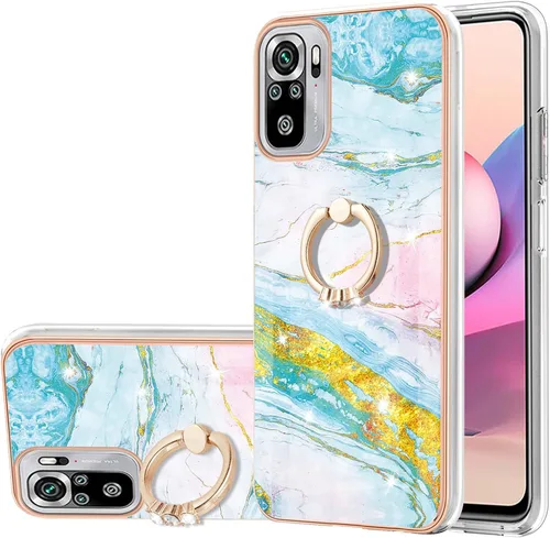 Vista 7 de XYX Funda para Xiaomi Redmi Note 10s, TPU Mármol Slim Full Body Funda Protectora con 360 anillo giratorio Kickstand para Redmi Note 10s, Morado