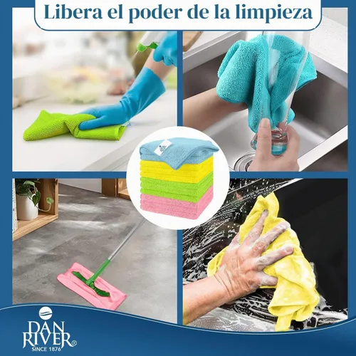 Vista 6 de DAN RIVER Paquete de 24 toallas de microfibra, ultra absorbentes, sin pelusa y sin rayas para limpiar la casa, el automóvil y la cocina, esenciales