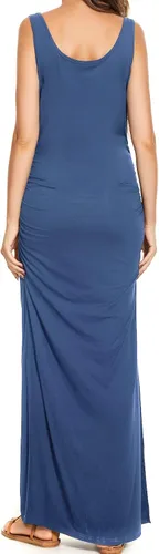 Vista 4 de Smallshow Vestido de maternidad largo dividido para mujer, ropa de embarazo fruncida