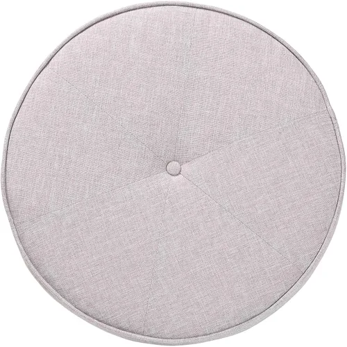 Vista 6 de Baxton Studio Theo Japandi - Reposapiés otomano de madera con acabado marrón grisáceo y tela beige grisácea