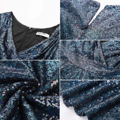 Vista 4 de GRACE KARIN Vestido de cóctel para dama de honor, sin mangas, con cuello en V para mujer