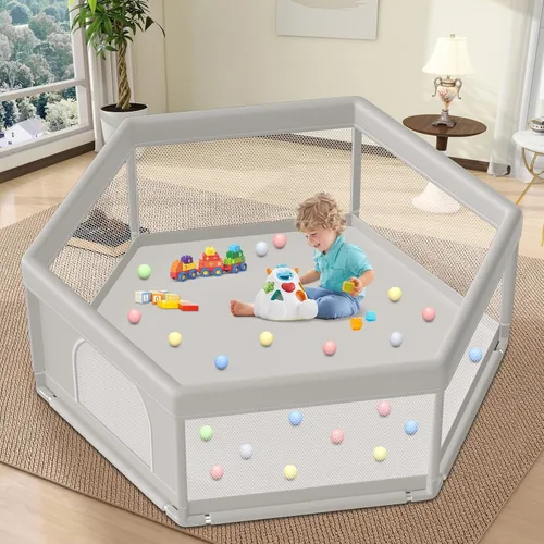 Vista 12 de Hiaksedt Corralito, cerca para bebés y niños pequeños, para interiores y exteriores, con malla transpirable anticaídas (color rosa) Estructura