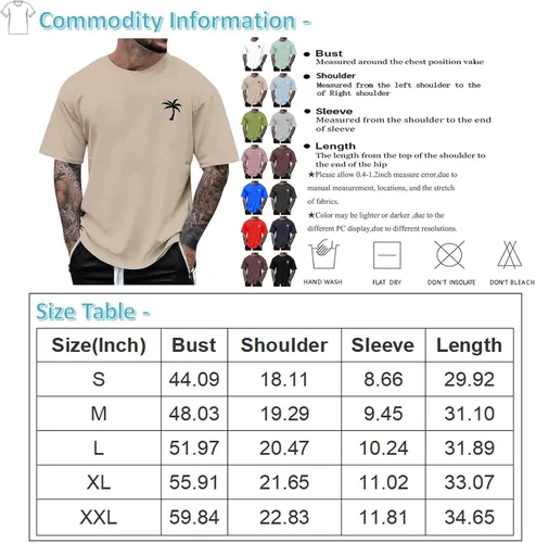 Vista 5 de Camisas casuales para hombre, cuello redondo, manga corta, sueltas, de verano, a la moda