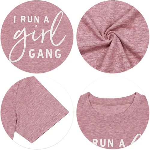 Vista 5 de MOUSYA Camiseta de manga corta con texto en inglés "I Run A Girl Gang" para mujer, camiseta casual de verano para mamá