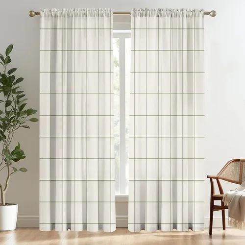 Vista 12 de Cortinas negras y grises para sala de estar, 63 pulgadas de largo, cortinas geométricas modernas, negras, blancas, grises, abstractas, con bolsillo