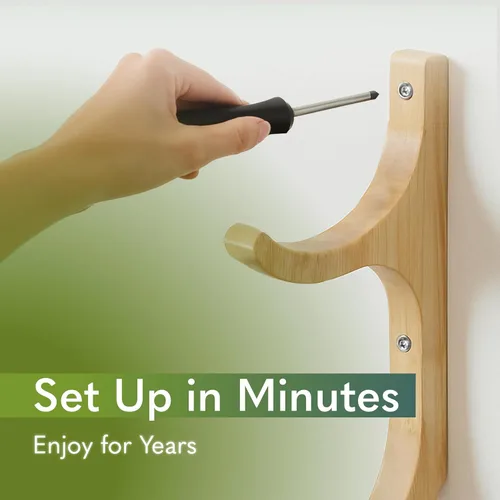 Vista 5 de Tapeera Soporte de pared para esterilla de yoga de madera, estante de almacenamiento para esterilla de yoga, almacenamiento y organizador de equipos