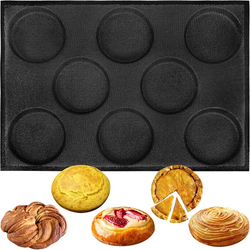 Vista 17 de FUNSHOWCASE Pan redondo bandeja perforada panadería moldes de silicona 24 mini disco cónico bollo malla hornear hoja