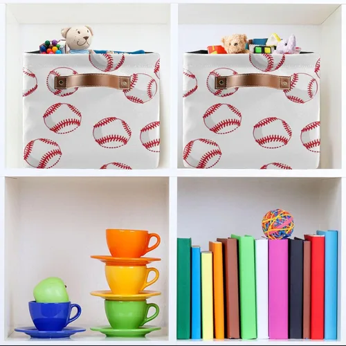 Vista 7 de Emelivor Balón de béisbol blanco plegable con asa rectangular impermeable cesta de otoño para almacenamiento cubo organizador de armario