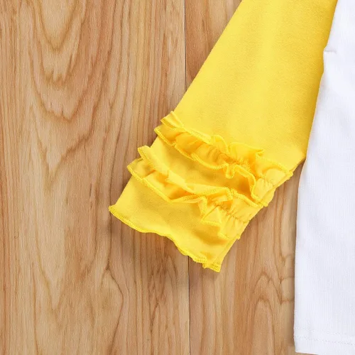 Vista 5 de 2 unids bebé niñas girasol otoño ropa fuera del hombro camiseta superior volante flare pantalones conjunto niños campana inferior trajes
