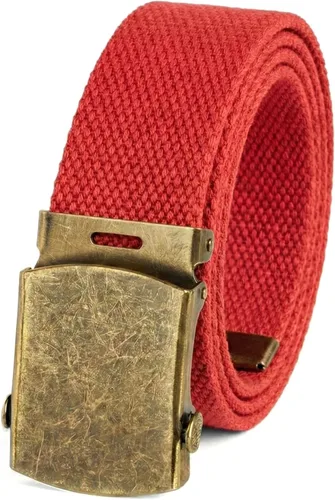 Vista 12 de Cinturón de lienzo, estilo militar con hebilla de bronce antiguo, 50 pulgadas de largo