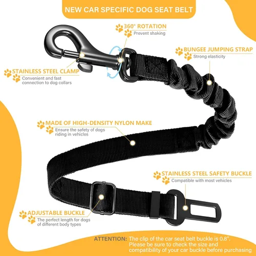 Vista 3 de Cinturón de seguridad retráctil para perro, 1 paquete de arnés elástico ajustable resistente y duradero y giratorio de 360 grados.