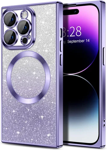 Vista 101 de Hython Funda para iPhone 13 Pro transparente con purpurina magnética [compatible con MagSafe] Protector completo de lente de cámara delgado
