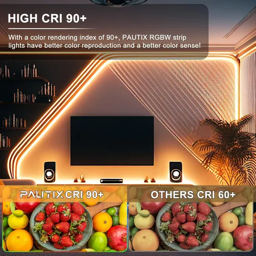 Vista 6 de PAUTIX Tira de luz LED COB, RGB+WW/CW 20 pies/20.0 ft, temperatura de color ajustable RGB+CCT 2700K-6500K, cinta de luces cambiantes de color DC24V