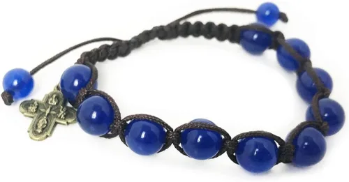 Vista 6 de Juego de pulseras de rosario y rosario de cordón de piedra arenisca y jade azul de santa familia - Pulsera de ojo de tigre para hombre - Rosario