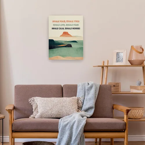 Vista 5 de Pugwak Impresiones en lienzo para decoración de pared de salud mental – Inhala Exhale, arte de pared enmarcado, arte de esquina calmante para pared