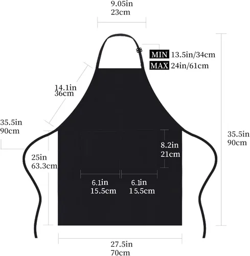 Vista 5 de URED Delantal ajustable para mujer con bolsillos delantal de chef negro grueso delantal largo de cocina para hombre