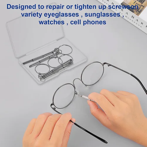 Vista 5 de Bewudy 5 mini destornilladores de lentes, 3 en 1, kit de reparación de destornilladores multifunción para gafas, destornillador pequeño para ajuste