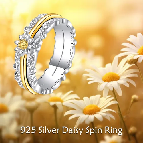 Vista 8 de VONALA Anillos giratorios de plata esterlina 925 con diseño de filigrana y girasol, cruz, piedra lunar, ágata musgo, anillos giratorios