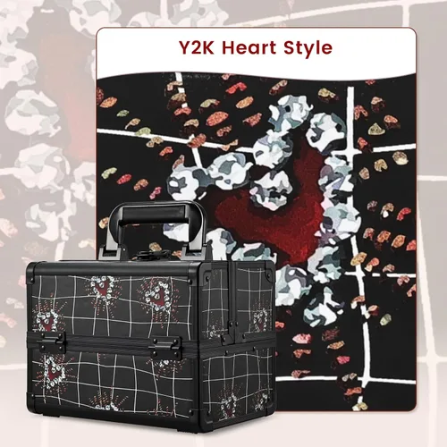Vista 3 de Joligrace Estuche de maquillaje Organizador Caja de maquillaje Estuche de Rojo Negro