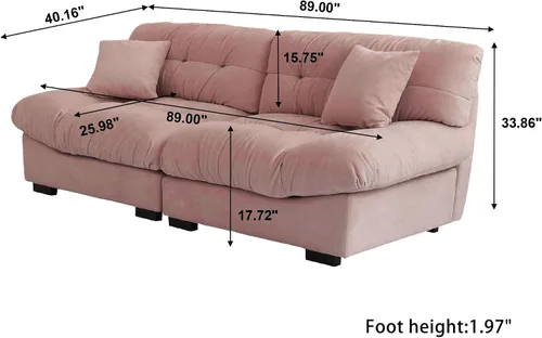 Vista 2 de Sofá modular profundo de 89 pulgadas, sofás minimalistas con cojín grueso, cómodo sofá de pana con dos almohadas para sala de estar, apartamento