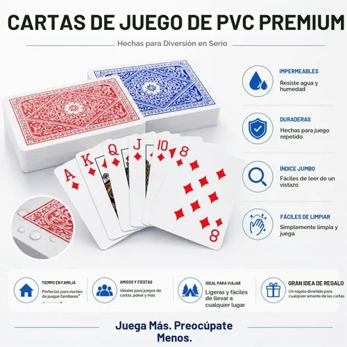 Vista 2 de 2 paquetes de cartas de plástico, cubiertas de póquer impermeables