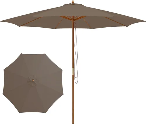 Vista 15 de Tangkula Sombrilla de patio de 9 pies, sombrilla de mercado de mesa al aire libre con 8 varillas de madera, 3 alturas ajustables, sistema de polea
