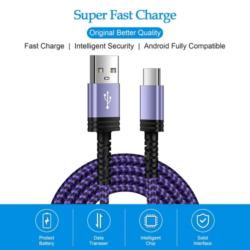 Vista 3 de Cable de carga USB tipo C, [2 unidades de 6 pies], cable de carga rápida USB C para Samsung Galaxy S24/A54/A34/A14/S23Ultra/S21 Fe, Z Fold 5/4, Z