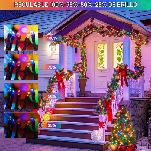 Vista 8 de JMEXSUSS - Paquete de 2, luces solares de Navidad cálidas y multicolor para exteriores, cada una con 100 LED, 10 metros, luces solares impermeables