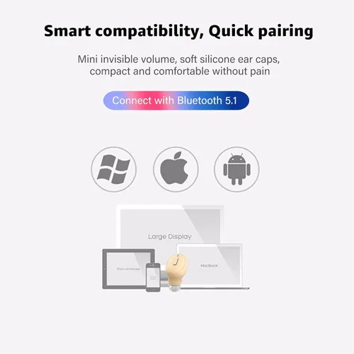 Vista 5 de Auriculares inalámbricos Bluetooth individuales, mini auriculares inalámbricos invisibles con Bluetooth, 12 horas de duración de la batería súper