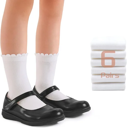 Vista 8 de Calcetines de vestir unisex para niños y niñas, de algodón suave, sin costuras, 6 pares