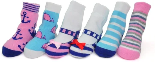 Vista 2 de Cute Girl - Juego de 6 pares de calcetines para bebé, diseño náutico, preppy orgánico, recién nacido