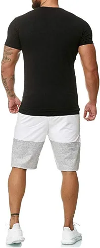 Vista 3 de OICIB Conjunto de 2 piezas de verano para hombre, estilo casual, manga corta, camiseta muscular y pantalones cortos deportivos de ajuste clásico