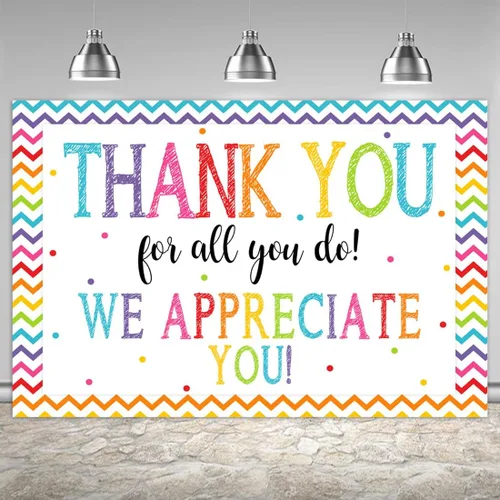 Vista 7 de Telón de fondo de 5 x 3 pies con texto en inglés "Thank You for All You Do Felicitaciones Graduados" Be Thankful to The Teacher Doctor Staff We