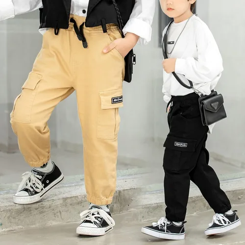 Vista 6 de Pantalones para niño pequeño, paquete de 2 pantalones de meter negro beige (Black+beige)