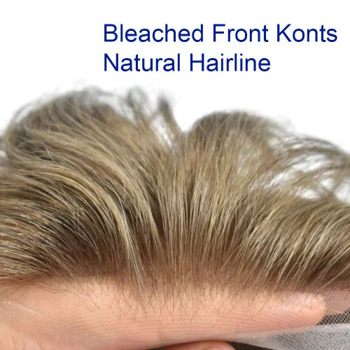 Vista 3 de Toupee para hombres sistemas de reemplazo de piel sintética con encaje suizo para hombre, nudos blanqueados, línea capilar natural para hombres
