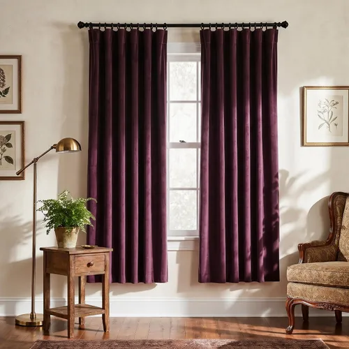 Vista 27 de Cortinas opacas plisadas de terciopelo rojo con ganchos, cortinas de Navidad para sala de estar, cortinas Rojas de Navidad para sala, cortinas
