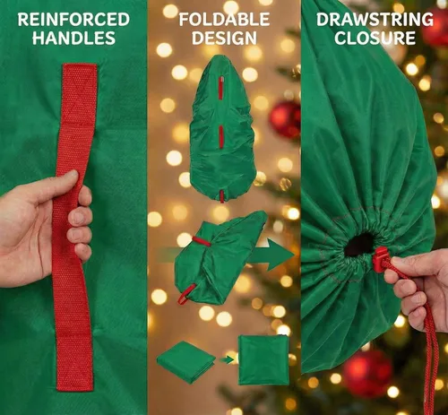 Vista 6 de Bolsa de almacenamiento vertical para árbol de Navidad - Se adapta a árboles artificiales de 7 pies y árboles topiarios de Navidad, cubierta Verde