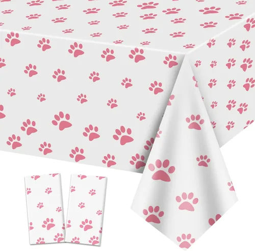 Vista 8 de Paquete de 2 manteles con estampado de patas de cachorro, 51 x 87 pulgadas, desechables, de plástico, para decoraciones de fiestas temáticas de Azul