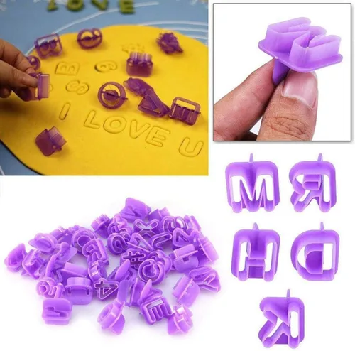 Vista 8 de Cortadores de letras de fondant, cortadores del alfabeto, juego de cortador de fondant de letras y números, 40 piezas, moldes de fondants