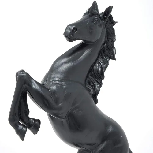 Vista 2 de Lependor Estatua de resina de caballo de pie, escultura de caballo de lucha para decoración del hogar, figura de arte, adorno decorativo de Negro