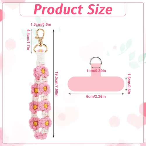 Vista 2 de Jspupifip - 2 correas de muñeca de macramé boho para teléfono, rosa/verde con correa antirrobo para mujer con correa antirrobo para teléfono