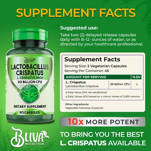 Vista 2 de BLIVA Lactobacillus Crispatus Cápsulas – L Crispatus – 20 mil millones de UFC por porción – Suplemento L. Crispatus más alto de UFC para mujeres