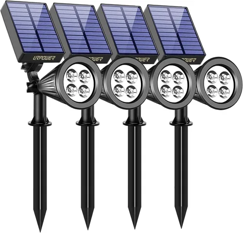 Vista 10 de URPOWER Luces solares para exteriores, focos solares 2 en 1 impermeables con 2 modos de iluminación, focos solares ajustables con encendido y Blanco