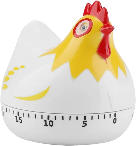 Vista 9 de Lindo temporizador de cocina en forma de pollo, temporizador mecánico de cuenta regresiva de 60 minutos para cocinar y hornear (blanco)