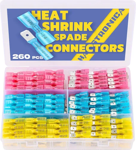 Vista 13 de haisstronica 100 conectores de pala termorretráctiles, AWG 22-10, conectores de cable de desconexión rápida, terminales de pala hembra y macho