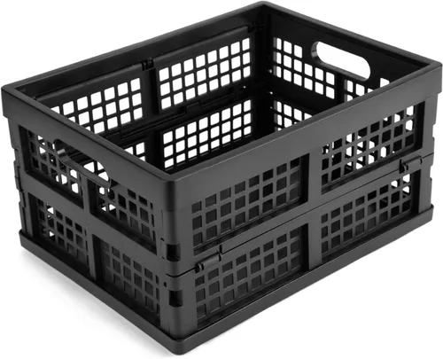 Vista 2 de Eslite Cajas de almacenamiento plegables de plástico de 16L, almacenamiento de cajas plegables, paquete de 4, negro