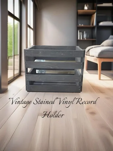 Vista 3 de Darla'Studio 66 Caja de madera con soporte para discos de vinilo manchado vintage