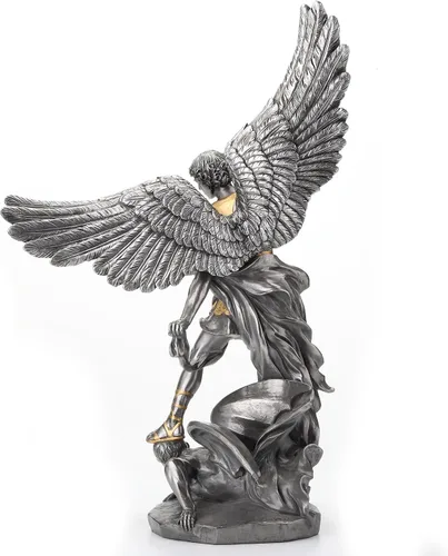Vista 3 de Veronese Design 14 5/8 pulgadas Saint Michael pisotea la escultura de resina de demonio fundido en frío estatua de acabado de peltre