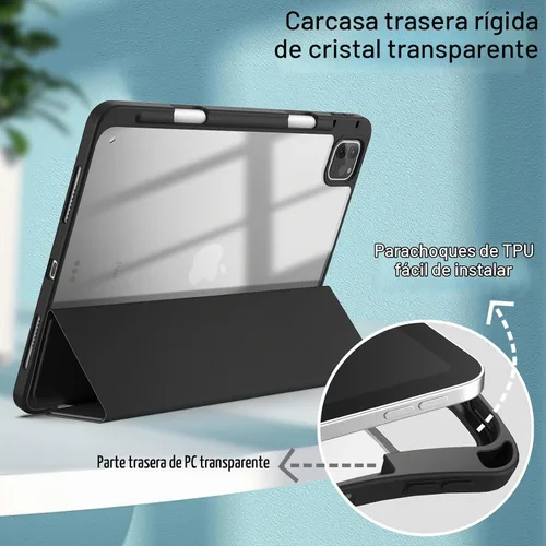 Vista 3 de JETech - Funda para iPad Pro 11" 4/3/2/1, color negro Cover for 2022/2021/2020/2018 Model, Clear Back, Pencil Holder, Slim Shockproof, Tri-Fold